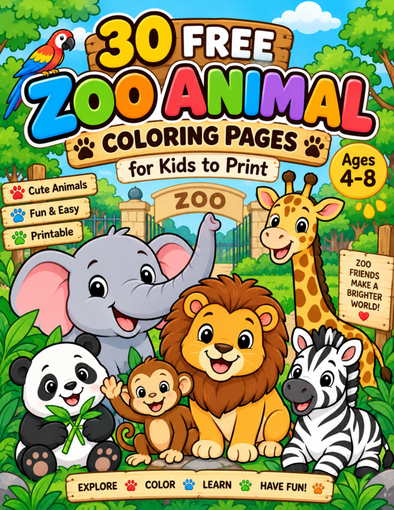 30 Free Zoo Animal Coloring Pages for Kids to Print